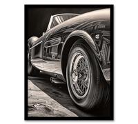 Artery8 Sleek And Sporty Hyper Realistic Graphite Drawing Sports Car Spoke Wheels Gift For Him Artwork Framed Wall Art Print 18X24 Inch
