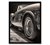 Artery8 Sleek & Sporty Hyper Realistic Graphite Drawing Sports Car Spoke Wheels Gift For Him Art Print Framed Poster Wall Decor 12x16 inch Artery8 Black W12" x H16"