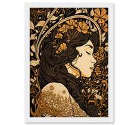 Sleeping Beauty Modern Art Nouveau Illustration Artwork Framed Wall Art Print A4 Artery8 White One Size