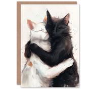 Artery8 Birthday Card Sleeping Black White Cat Lover Hug Blank Arty Art All Occasion Greeting Card