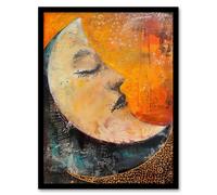 Artery8 Sleeping Crescent Moon Abstract Oil Painting Living Room Artwork Framed Wall Art Print A4