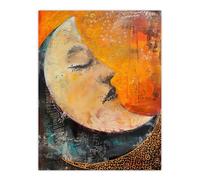Artery8 Sleeping Crescent Moon Abstract Oil Painting Wall Art Print in Orange | Size: W24" x H32" Artery8 Orange W24" x H32"