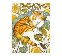 Sleeping Orange Tabby Cat Lover Bright Floral Wall Art Print Artery8 Orange W24 inch x H32 inch