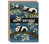 Artery8 Sleepy Panda Bears on Tree Folk Art Painting Blank For Him Or Her Art Birthday Card