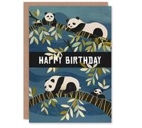 Artery8 Sleepy Panda Bears on Tree Folk Art Painting Blank For Him Or Her Art Birthday Card
