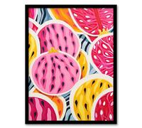 Artery8 Sliced Dragon Fruit Kitchen Artwork Pink Orange Blue Vibrant Abstract Oil Painting Artwork Framed Wall Art Print 18X24 Inch