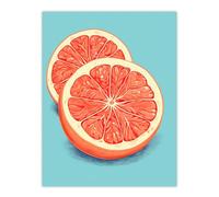 Artery8 Sliced Grapefruit Duotone Painting Vibrant Blue Orange Kitchen Artwork Extra Large XL Wall Art Poster Print