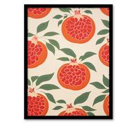Artery8 Sliced Pomegranates Kitchen Artwork Orange Pink Green Retro Decorative Pattern Artwork Framed Wall Art Print A4