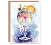 Artery8 Greeting Card Sloe Gin Tonic Fruit Cocktail Modern Watercolour Blank For All Him Or Her Art Birthday Card