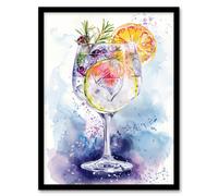 Artery8 Sloe Gin Tonic Fruit Cocktail Modern Watercolour Framed Art Print in Blue | Size: W12" x H16" Artery8 Blue W12" x H16"