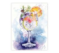 Artery8 Sloe Gin Tonic Fruit Cocktail Modern Watercolour Kitchen Large Wall Art Poster Print Thick Paper 18X24 Inch
