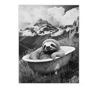 Artery8 Sloth in Bathtub on Mountain Black White Surreal Bathroom Toilet Extra Large XL Wall Art Poster Print