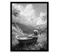 Sloth in Bathtub Surreal Black White Bath Time Framed Art Print Artery8 Grey A4