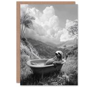 Artery8 Sloth in Bathtub Surreal Black White Bath Time Birthday Greeting Card in Grey Artery8 Grey