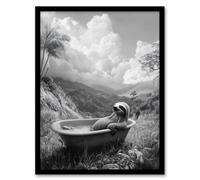 Artery8 Sloth In Bathtub Surreal Black White Bath Time Wall Art Print - A4 Size