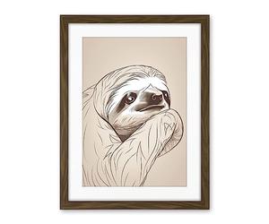 Artery8 Sloth Line Drawing Illustration with Highlights Artwork Framed Wall Art Print 18X24 Inch