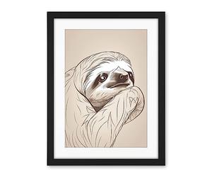 Artery8 Sloth Line Drawing Illustration with Highlights Artwork Framed Wall Art Print 18X24 Inch