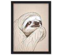 Artery8 Sloth Line Drawing Illustration with Highlights Artwork Framed Wall Art Print A4