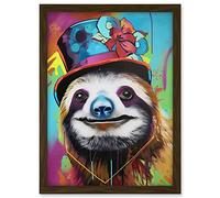 Artery8 Sloth Wearing Ladies Summer Hat Modern Pop Art Artwork Framed A3 Wall Art Print