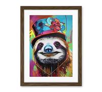 Artery8 Sloth Wearing Ladies Summer Hat Modern Pop Art Artwork Framed Wall Art Print 18X24 Inch