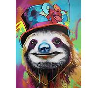 Artery8 Sloth Wearing Ladies Summer Hat Modern Pop Art Large Wall Art Poster Print Thick Paper 18X24 Inch