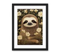 Artery8 Sloth with Jasmine and Anemone Flowers Elegant Artwork Framed Wall Art Print 18X24 Inch