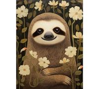 Artery8 Sloth with Jasmine and Anemone Flowers Elegant Artwork Large Wall Art Poster Print Thick Paper 18X24 Inch