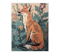 Artery8 Sly Fox By George Sinclair Vintage Botanical Style Modern Painting Teal Orange Aesthetic Extra Large XL Wall Art Poster Print