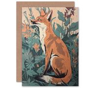 Artery8 Sly Fox Vintage Botanical for Him or Her Man Woman Birthday Thank You Congratulations Blank Art Greeting Card