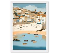 Artery8 Small Boats in St Ives Bay Coastal Cityscape Artwork Framed A3 Wall Art Print