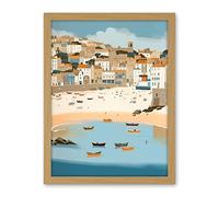 Artery8 Small Boats in St Ives Bay Coastal Cityscape Artwork Framed Wall Art Print 18X24 Inch