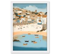 Artery8 Small Boats in St Ives Bay Coastal Cityscape Artwork Framed Wall Art Print A4