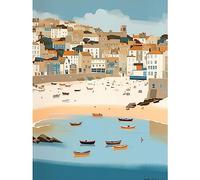 Artery8 Small Boats in St Ives Bay Coastal Cityscape Large XL Wall Art Canvas Print