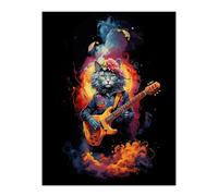 Artery8 Smelly Cat Lover Gift Pet Portrait with Guitar Conceptual Orange Blue Purple Artwork Painting Large Wall Art Poster Print Thick Paper 18X24 Inch