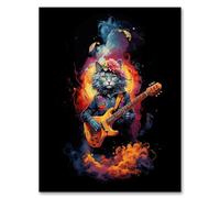 Artery8 Smelly Cat Lover Gift Pet Portrait with Guitar Conceptual Orange Blue Purple Artwork Painting Artwork Framed Wall Art Print 18X24 Inch
