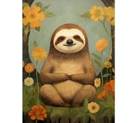 Artery8 Smiling Sloth Meditating in Forest Flowers Kids Bedroom Artwork Extra Large XL Wall Art Poster Print
