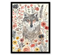 Smiling Wolf Wildflower Meadow Floral Watercolour Framed Wall Art Artery8 Pink A4