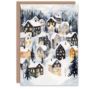 Artery8 Snow Capped Rooftops Winter Alpine Blank For Him Or Her Art Xmas Festive Christmas Card