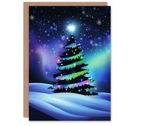 Artery8 Snow Covered Tree Aurora Borealis Christmas Fun Gift Festive Xmas Card in Purple Artery8 Purple