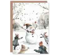 Artery8 Snow Fight Dance Snowman Winter Christmas Fun Gift Festive Xmas Card in White Artery8 White