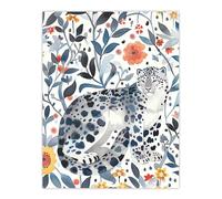 Artery8 Snow Leopard Blue Orange Floral Watercolour Living Room Large Wall Art Poster Print Thick Paper 18X24 Inch