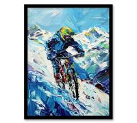 Snow Mountain Biker Snowbike Race Sport Painting Framed Art Print Artery8 Blue A4