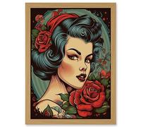 Artery8 Snow White Roses Pin Up Rockabilly Americana 50s Artwork Framed A3 Wall Art Print