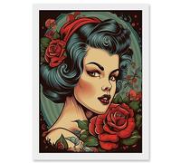 Artery8 Snow White Roses Pin Up Rockabilly Americana 50s Artwork Framed A3 Wall Art Print