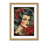 Artery8 Snow White Roses Pin Up Rockabilly Americana 50s Artwork Framed Wall Art Print 18X24 Inch