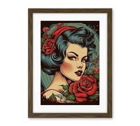 Artery8 Snow White Roses Pin Up Rockabilly Americana 50s Artwork Framed Wall Art Print 18X24 Inch