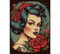 Artery8 Snow White Roses Pin Up Rockabilly Americana 50s Large Wall Art Poster Print Thick Paper 18X24 Inch