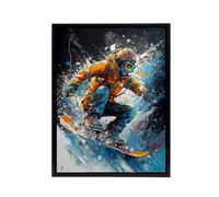 Artery8 Snowboarder Action Scene Colourful Modern Framed Canvas Wall Art Print | Size: W12" x H16" Artery8 Multicolor W12" x H16"
