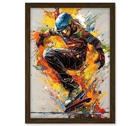 Artery8 Snowboarder Vibrant Splat Art Action Shot Portrait Artwork Framed A3 Wall Art Print