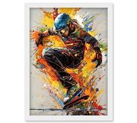 Artery8 Snowboarder Vibrant Splat Art Action Shot Portrait Artwork Framed Wall Art Print A4